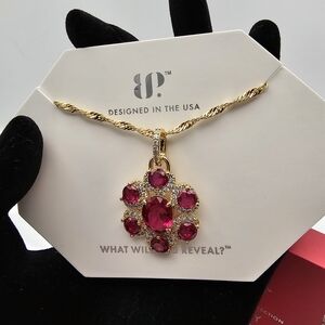 NEW Bomb Party "Ruby Bliss" July Birthday Necklace Ruby Diamond CZ on Rose Gold